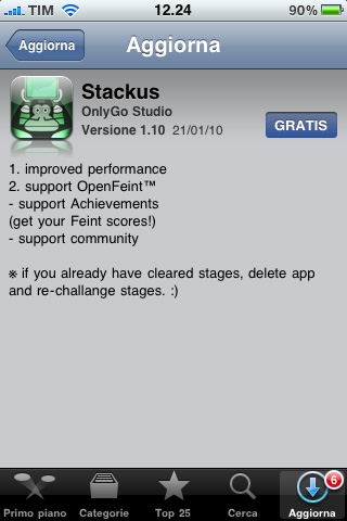 Stackus si aggiorna e integra OpenFeint