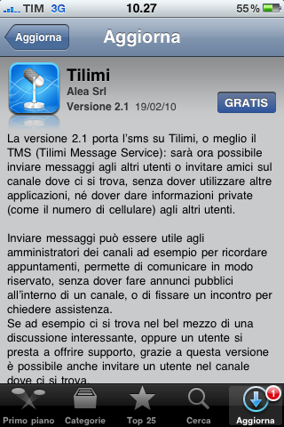 Aggiornamento Tilimi messaggi