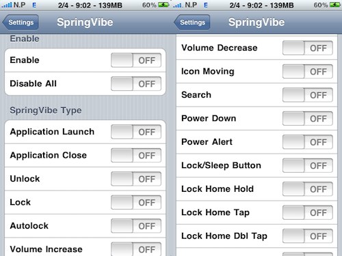 Cydia: personalizza la modalità di vibrazione con SpringVibe