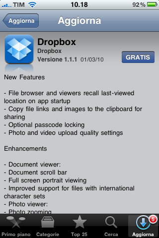 Dropbox si aggiorna ancora arrivando alla versione 1.1.1