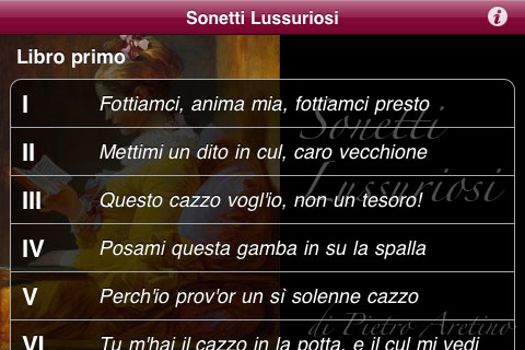 Sonetti Lussuriosi, Pietro Aretino su iPhone