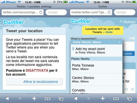Twitter aggiunge la geolocalizzazione sul sito mobile.