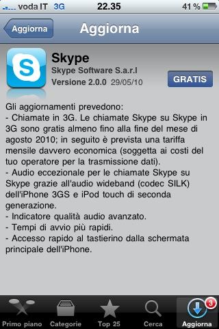 Aggiornamento Skype: finalmente chiamate VoIP tramite rete 3G