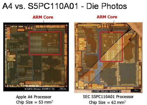Il chip A4 di Apple e l'S5 di Samsung sono simili, ma non uguali