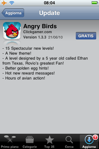 Nuovo aggiornamento per Angry Birds
