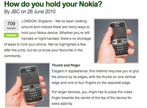 Nokia prende in giro Apple su come impugnare il dispositivo