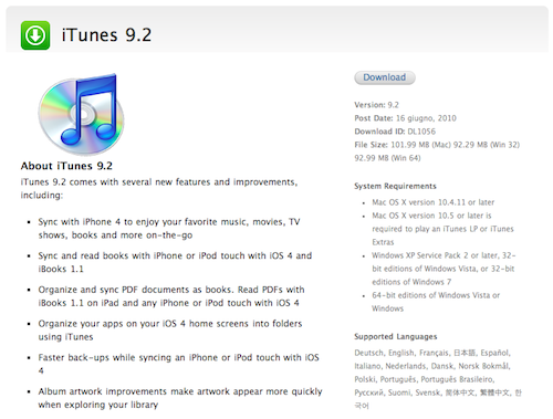 Disponibile iTunes 9.2 per Mac e Windows