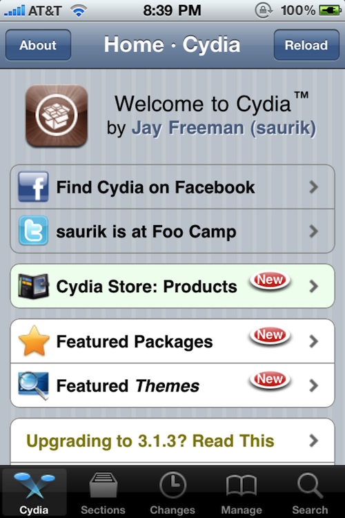 iPhone 4 running Cydia
