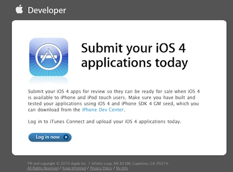 Apple invita tutti gli sviluppatori ad inviare applicazioni compatibili con iOS 4