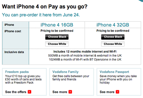 Ecco i primi prezzi di iPhone 4 nel Regno Unito da Vodafone UK