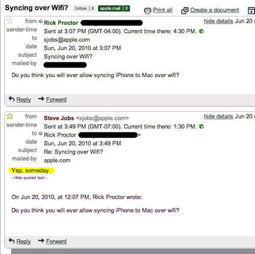Sincronizzare iPhone via WiFi? Steve Jobs dice di si