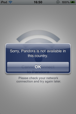 Pandora not available