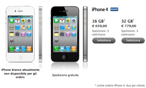 iPhone 4 disponibile su Apple Store on-line