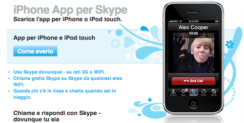 Skype non chiederà nessun supplemento per effettuare chiamate su rete 3G