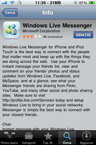 Windows Live Messenger per iPhone anche su App Store italiano.