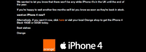Orange conferma l'indisponibilità di iPhone 4 bianchi fino a fine anno