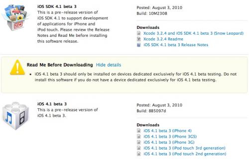 iOS 4.1 beta 3 disponibile al download