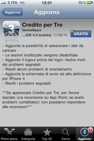 Credito per Tre update 1.5