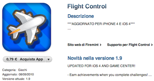 Flight Control ora compatibile con il Game Center