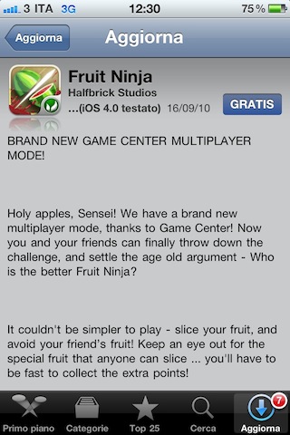 Fruit Ninja, arriva il supporto al Game Center e una nuova modalità multiplayer