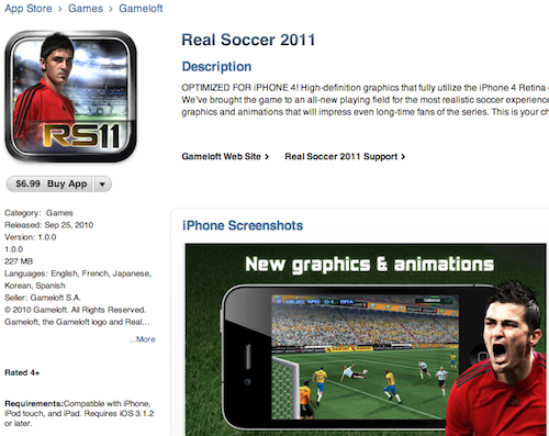 Real Soccer 2011 disponibile nell'App Store USA