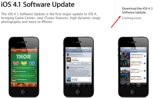 iOS 4.1: il banner che prevedeva l'uscita per l'8 settembre è stato rimosso