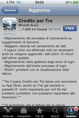 Credito per Tre update 1.7