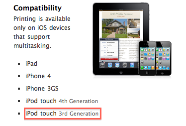 AirPrint lascia iPod touch di seconda generazione 