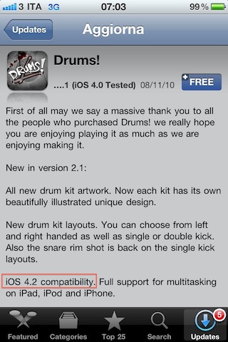 Drums update supporto iOS 4.2