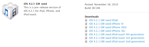 iOS 4.2.1 GM disponibile al download per gli sviluppatori