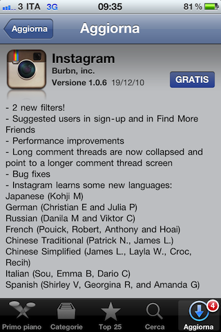 Instagram si aggiorna e si localizza in italiano