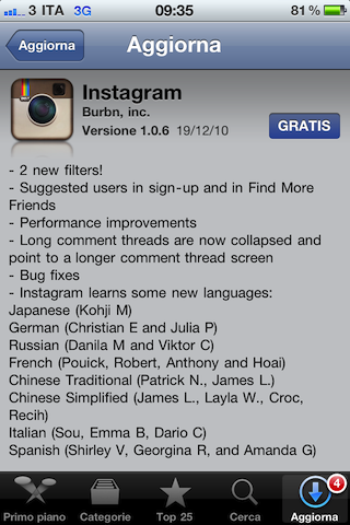 Instagram update 1.0.6