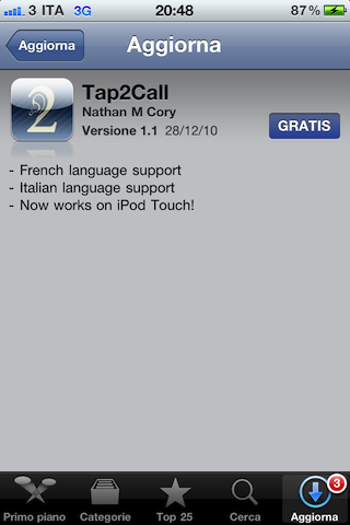 Tap2Call: update 1.1 in App Store