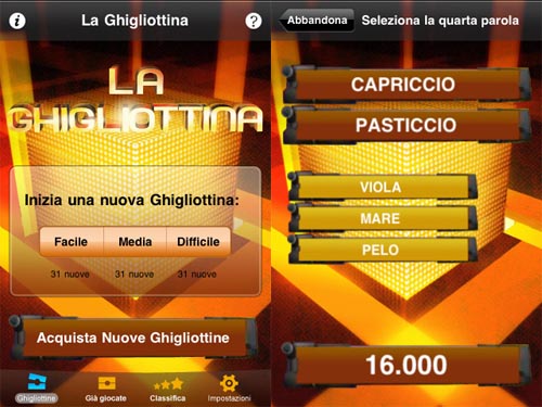 Ghigliottina: la manche finale del quiz TV "L'Eredità" su iPhone