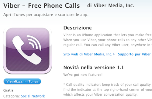 Viber: nuovo update 1.1 in App Store