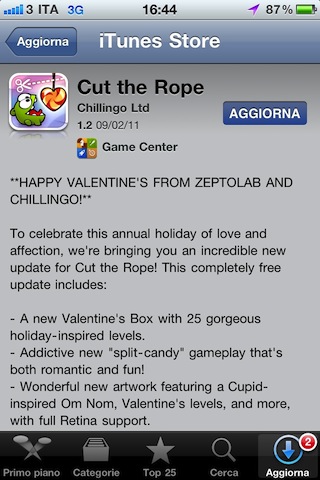 Cut The Rope update San Valentino