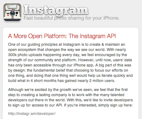 Il team Instagram rende pubbliche le API