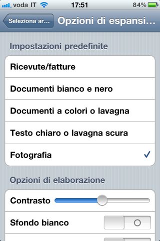 JotNot scanner opzioni