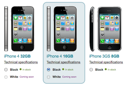 iPhone 4 bianco compare su Vodafone UK 