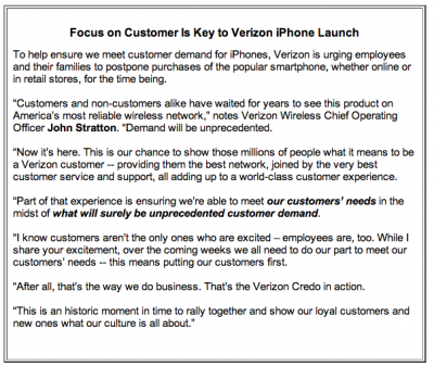 Verizon employees and family members being asked not to buy Verizon iPhone