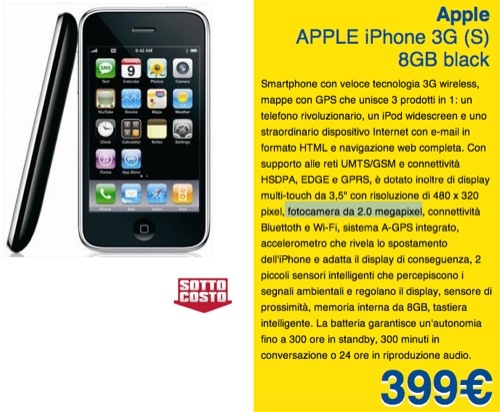 iPhone 3GS a 399€ anche da Euronics