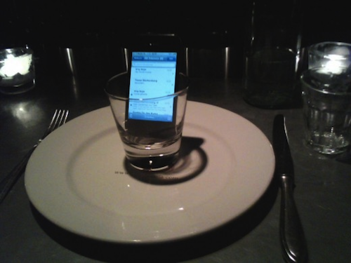 An iPhone in a glass, yesterday