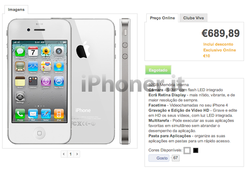 iPhone 4 bianco compare sul sito di Vodafone Spagna 