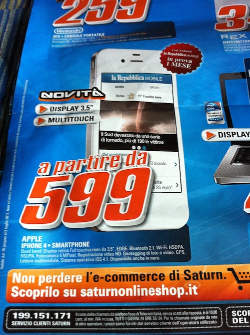Saturn: iPhone 4 a 599€ e Repubblica in omaggio per un mese