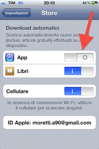 Disabilitare voce “App”