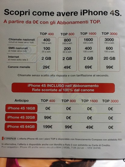 iPhone 4S: ecco le tariffe di 3 Italia