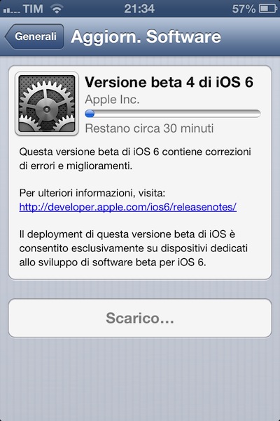 iOS 6 beta 4 disponibile al download