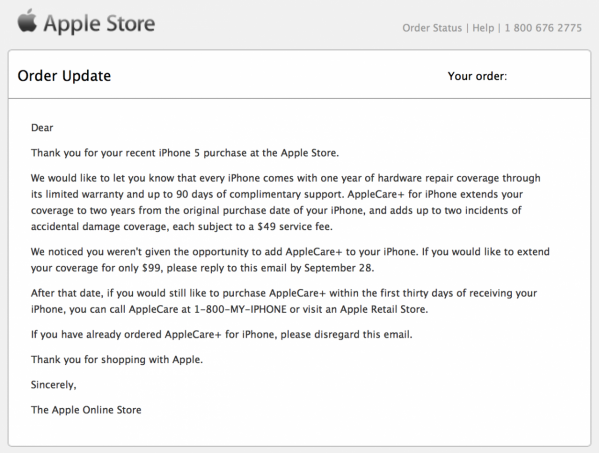 Attivazione di AppleCare + per chi ha preordinato iPhone 5