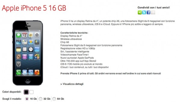 iPhone 5 in prevendita con Vodafone