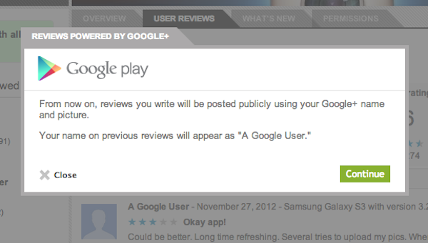 Google Play: arrivano le recensioni nominali associale a Google+ 